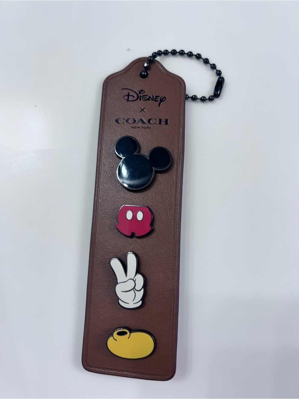 Coach Brown Leather Disney Charm Strip with Black, Red, White, Yellow Accents